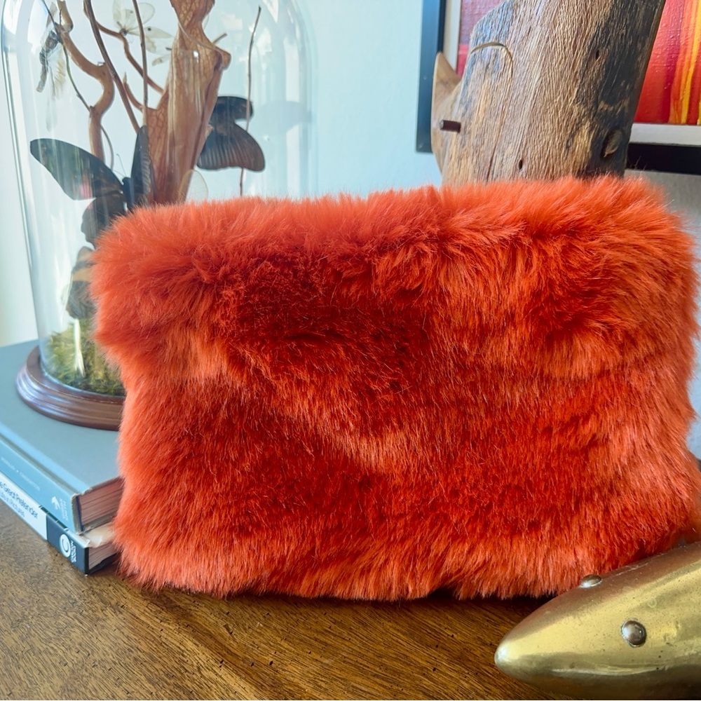 Urban Outfitters “Ava” Faux Fur Clutch – Vibrant Orange Wristlet